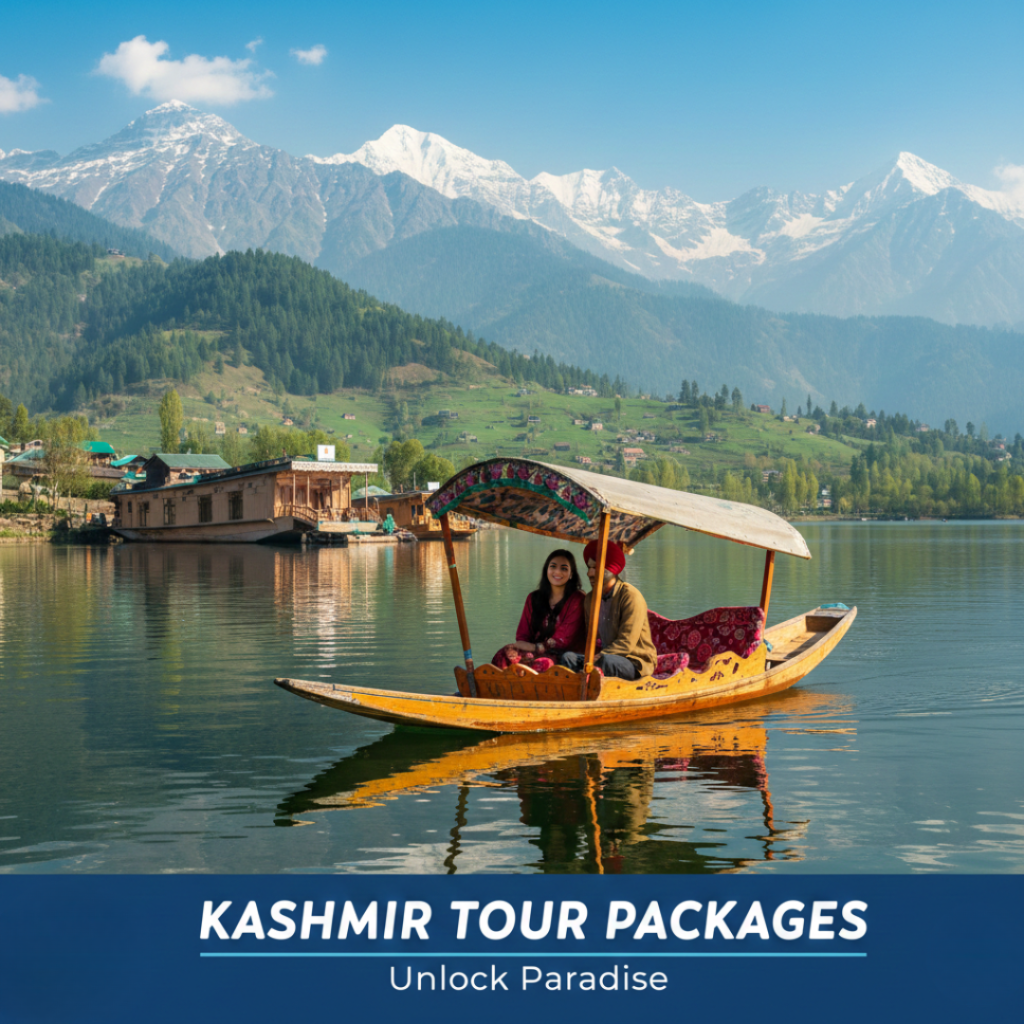 Best Kashmir tour packages for family with scenic valleys, houseboats, and snow-covered mountains