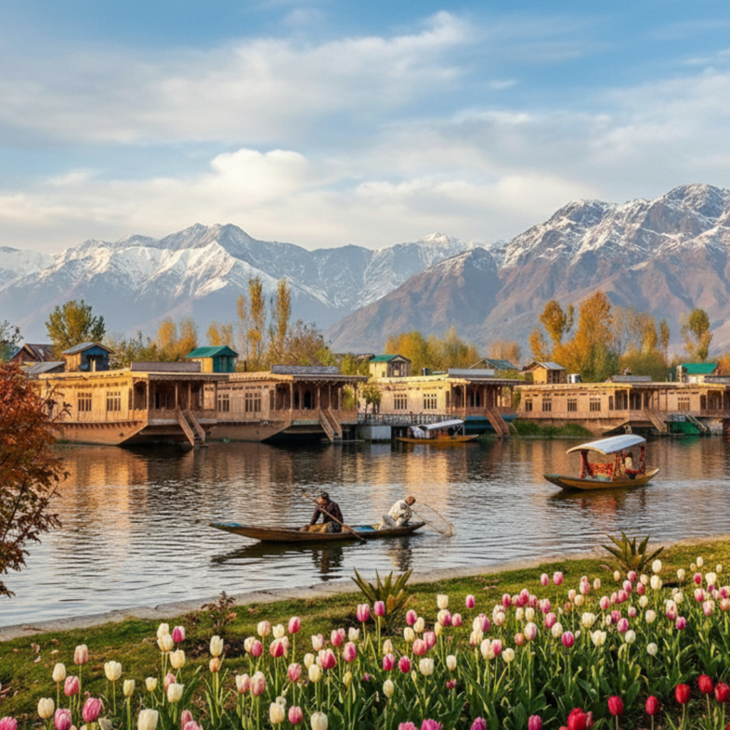 Best Kashmir tour packages for family with scenic valleys, houseboats, and snow-covered mountains